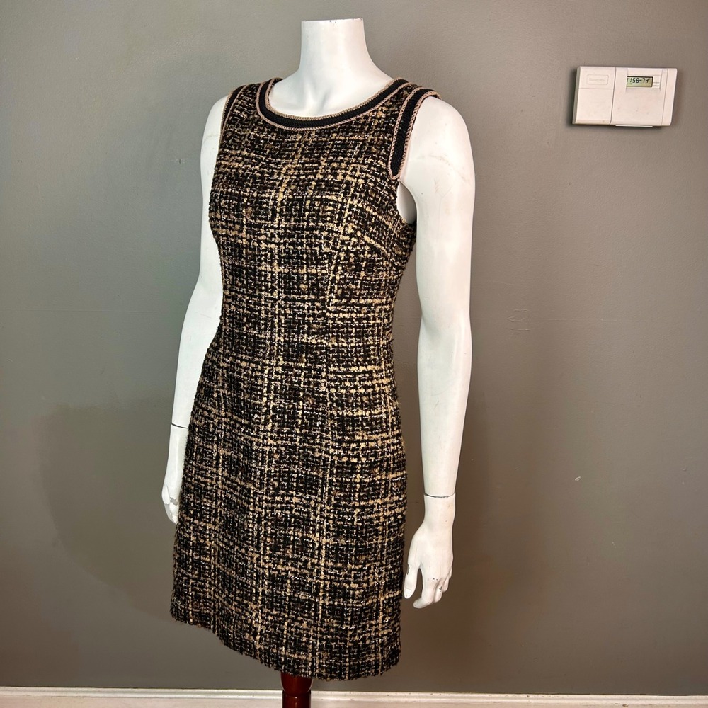 Trina Turk Dress Size 6 Tweed Sheath Brown Office Career Preppy Old Money Mod
